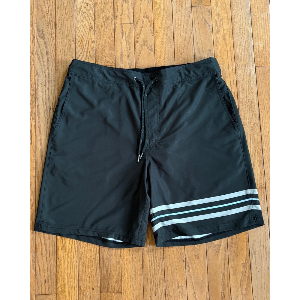 Fair Harbor Ozone Shorts XL Boardshorts Trunks Striped Black Mens Swim Beach